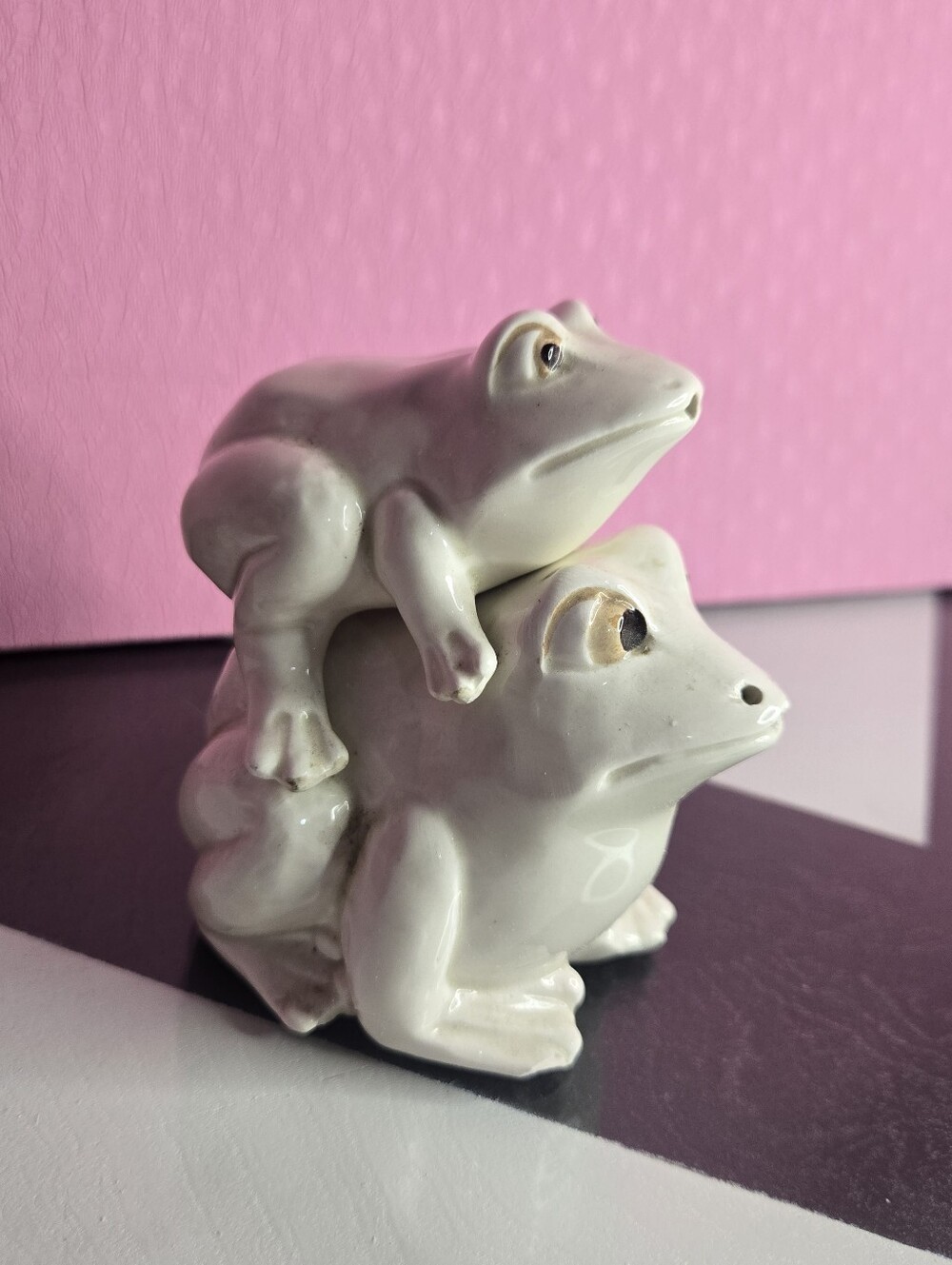 Vintage Fitz & Floyd Stacking Frog Salt & Pepper Shakers